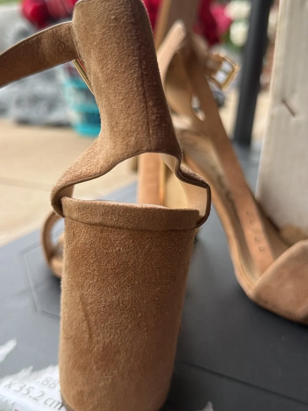 Sam Edelman Tan Suede Block Heel Sandals with Ankle Strap - Picture 3 of 4